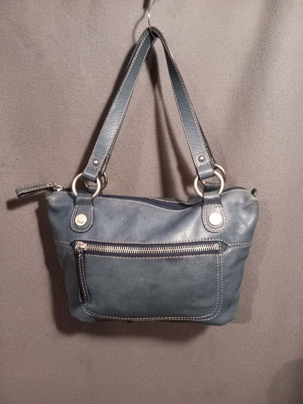 FOSSIL Hanover Vintage Blue Leather Satchel Bag Women’s Shoulder Purse Handbag - Picture 5 of 8
